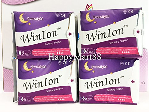WinIon Anion Sanitary Napkins Overnight Pad (4 Packs x 8 Pads) by Winalite Love Moon