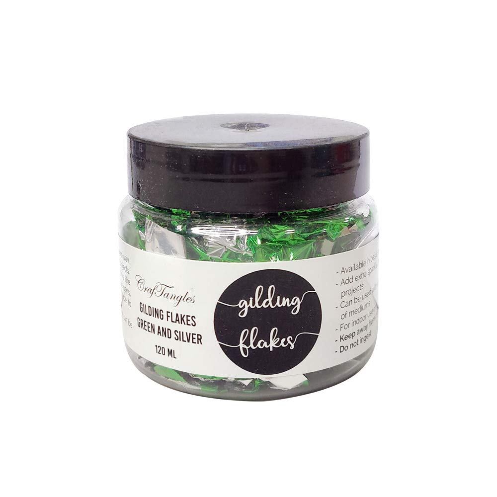 CrafTangles Gilding Flakes (120 ml) - Green and Silver, for Resin, Gilding, high Shine, Does not darken, Works with Gilding glues