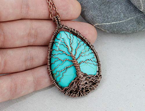 Handmade-Tree-of-life-blue-turquoise-necklace-Healing-and-protection-amulet-Wire-wrapped-pendant-Fashion-unisex-jewelry-Copper-anniversary-gift-ideas-for-men-and-women