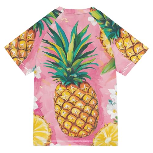 Boys Short Sleeve T-Shirts Pineapple Fruit Watercolor Rashguard Kids Swim Shirts Sun UPF 50+2