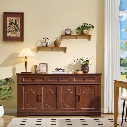 63" Buffet Sideboard Cabinet with 4 Doors and 3 Drawers,