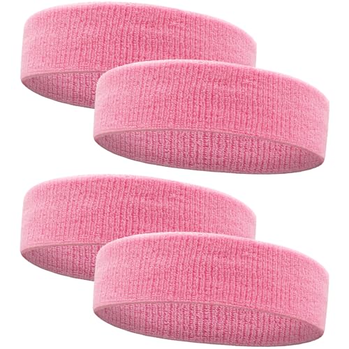 Image of 4 Pack Sweatbands Sports Headband for Men and Women, Moisture Wicking Athletic Workout Headband for Running, Tennis, Basketball, Yoga, Gym Stretchy Unisex Sweatband