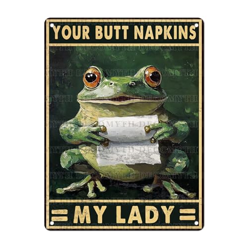 Funny Frog Bathroom Toilet Decor Metal Sign Frog Your Butt Napkin My Lord Vintage Tin Sign for Bedroom Toilet or Bathroom Wall 12 * 16inch
