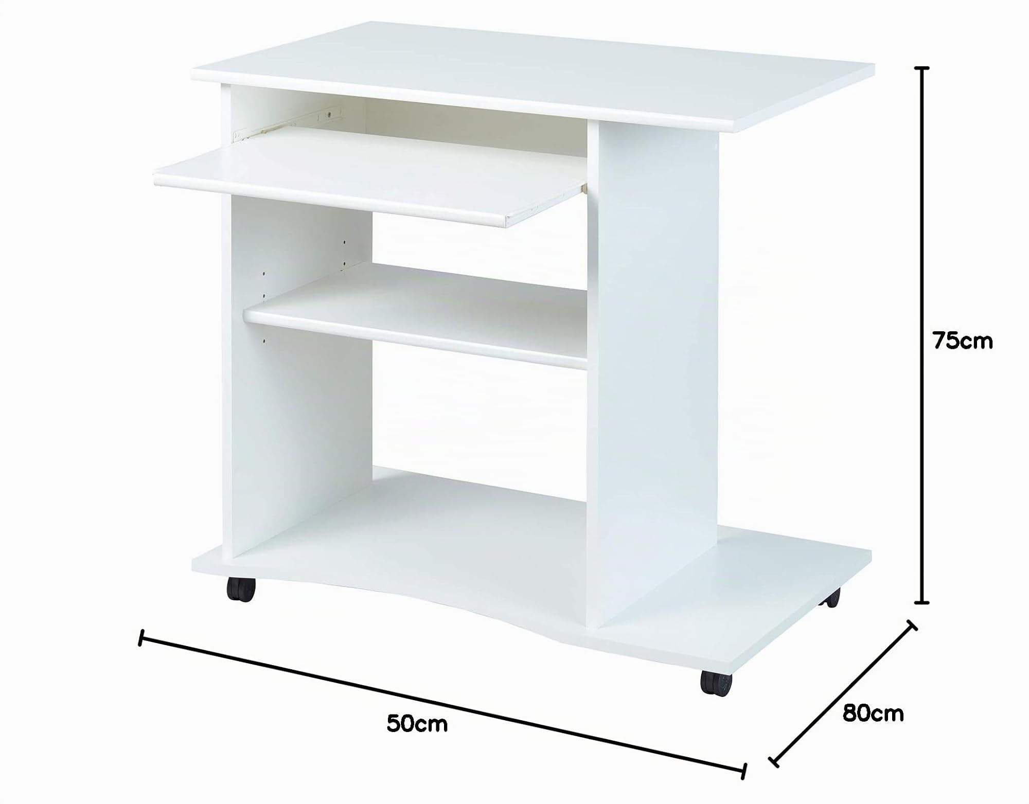 Inter Link - Escritorio - Mesa portatil - Mesa de ordenador - Con ruedas - Cajon extraible - Mini escritorio - Laminado - 80 x 50 x 75cm - Blanco - Pepe