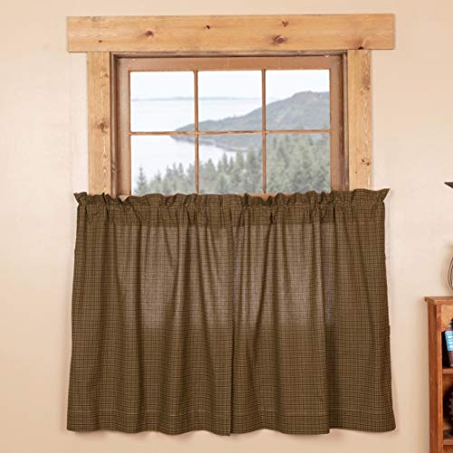 VHC-Brands-Tea-Cabin-Rustic-36×36-Green-Plaid-Tier-Pair-Rod-Pocket-Cotton-Kitchen-Window-Curtains VHC Brands Tea Cabin Rustic 36×36 Green Plaid Tier Pair Rod Pocket Cotton Kitchen Window Curtains