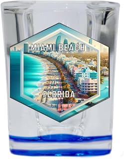 Miami Beach Florida Travel Destination Souvenir 2 Ounce Shot Glass Square Green Base Single