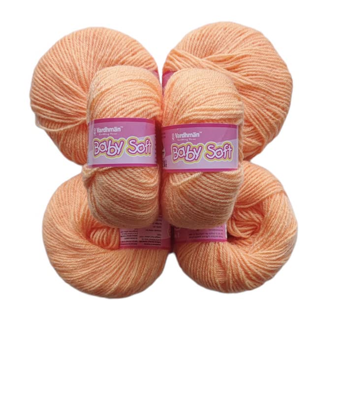 Vardhman Baby Soft 100% Acrylic (Mellow Apricot) (1 Ball 25 Gram)(6 PC) 4 ply Ball Hand Knitting Wool/Art Craft Soft Fingering Crochet Hook Yarn, Needle Thread Dyed Shade no-95