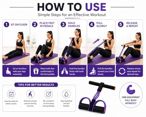 Image of Yoga Pedal Puller Resistance Band with Foot Pedals, 4 Tube Natural Rubber Band for Home Workout Full Body Exercise Equipment for Abs Arms Legs Stretching & Strength Training for Men Women(Multicolor)