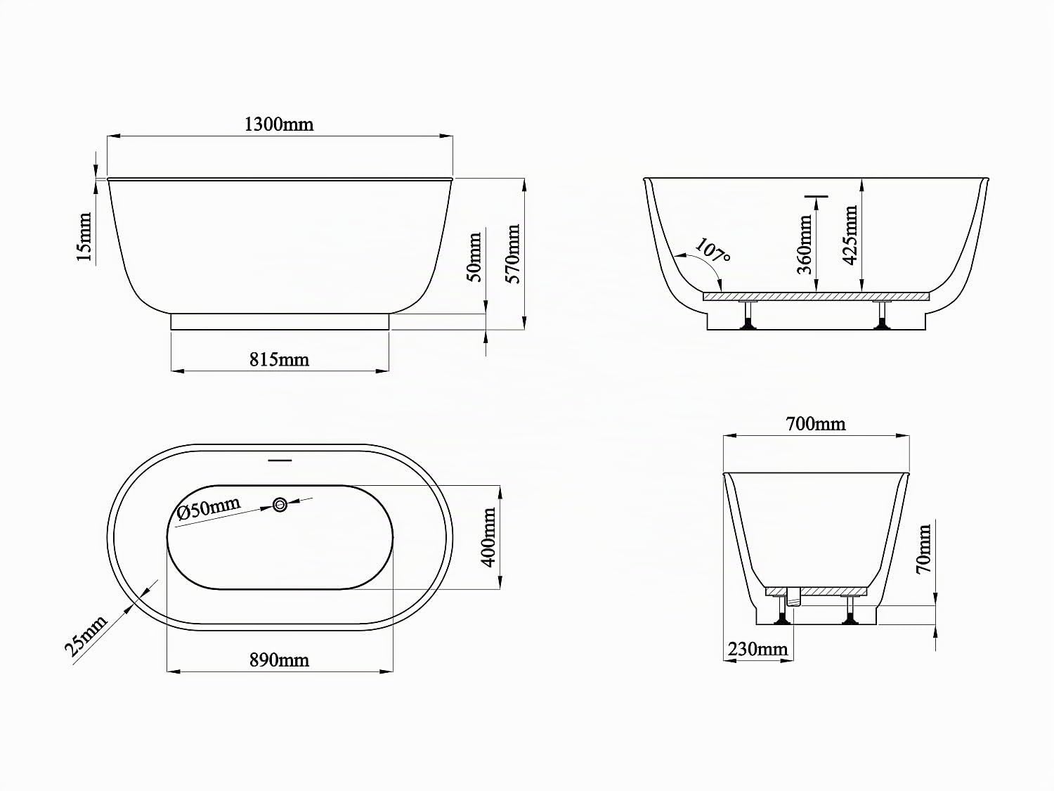 Vente-unique - Vasca da bagno freestanding 1 posto Mobula - acrilico - bianco