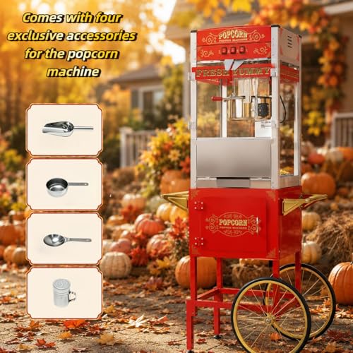 Image of 30oz Commercial Popcorn Machine, Retro Red Pop Corn Popper Cart | 30OZ Non-stick Stainless Steel Kettle, 3-Switch Control, Home Theater Style for Movie Night, Party, Office, School, Business