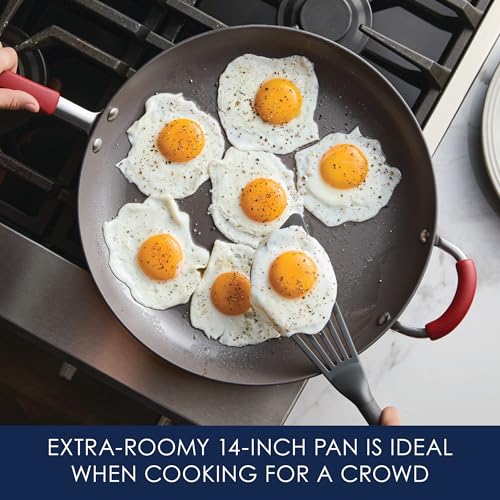 Rachael Ray 87631-T Cucina Hard Anodized Nonstick Skillet with Helper Handle, 14 Inch Frying Pan, Gray/Red by Rachael Ray - Image 6