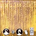 SINAMER White Curtain Light for Bedroom, 300 LED 9.8ft x 9.8ft Window Fairy Curtain String Light with 16 Hooks, 8 Models Remote Control for Wedding Party Home Garden Indoor Decorations