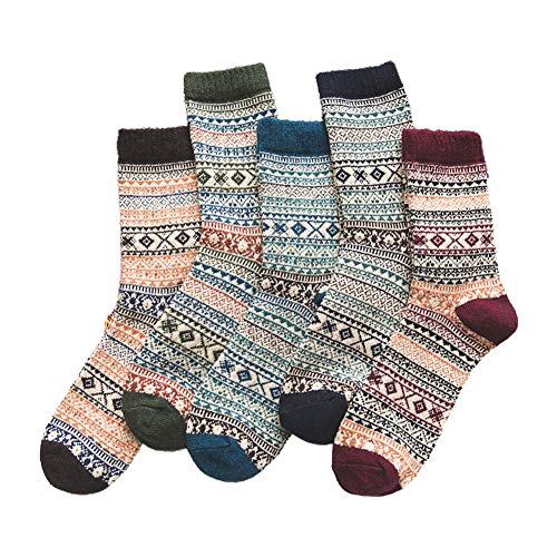 BSTEle 5 Pairs Warm Wool Socks Thick Knit Winter Cabin Cozy Crew Socks Gifts for Womens& Men