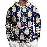 Motif saisonnier : imprimé intégral distinctif combinant des arbres de Noël et des flocons de neige étoiles sur un fond de couleur unie pour une esthétique hivernale magique. Pull de Noël à capuche pour homme. Que vous jouiez au ski, à l'escalade, au vélo, en voyage, en promenade, en course, en vacances, en l'utilisant comme vêtement de travail ou que vous assistiez à une fête de Noël, ce sweat à capuche de Noël à manches longues est adapté pour toutes les occasions. C'est également un excellent cadeau de Père Noël pour vous-même, vos amis, votre petit ami ou votre père