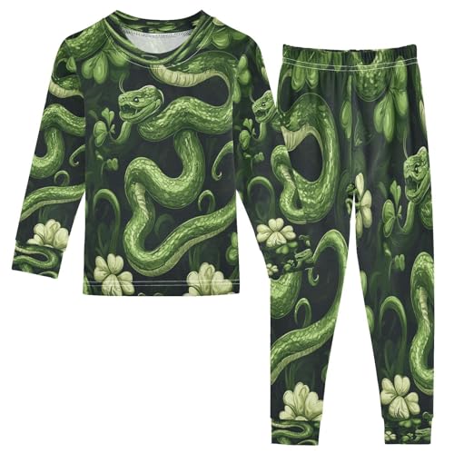 Pajama Sets Long Sleeve Shamrocks Snakes Pattern Soft Comfy Sleepwear 2 Piece PJS 3-8T