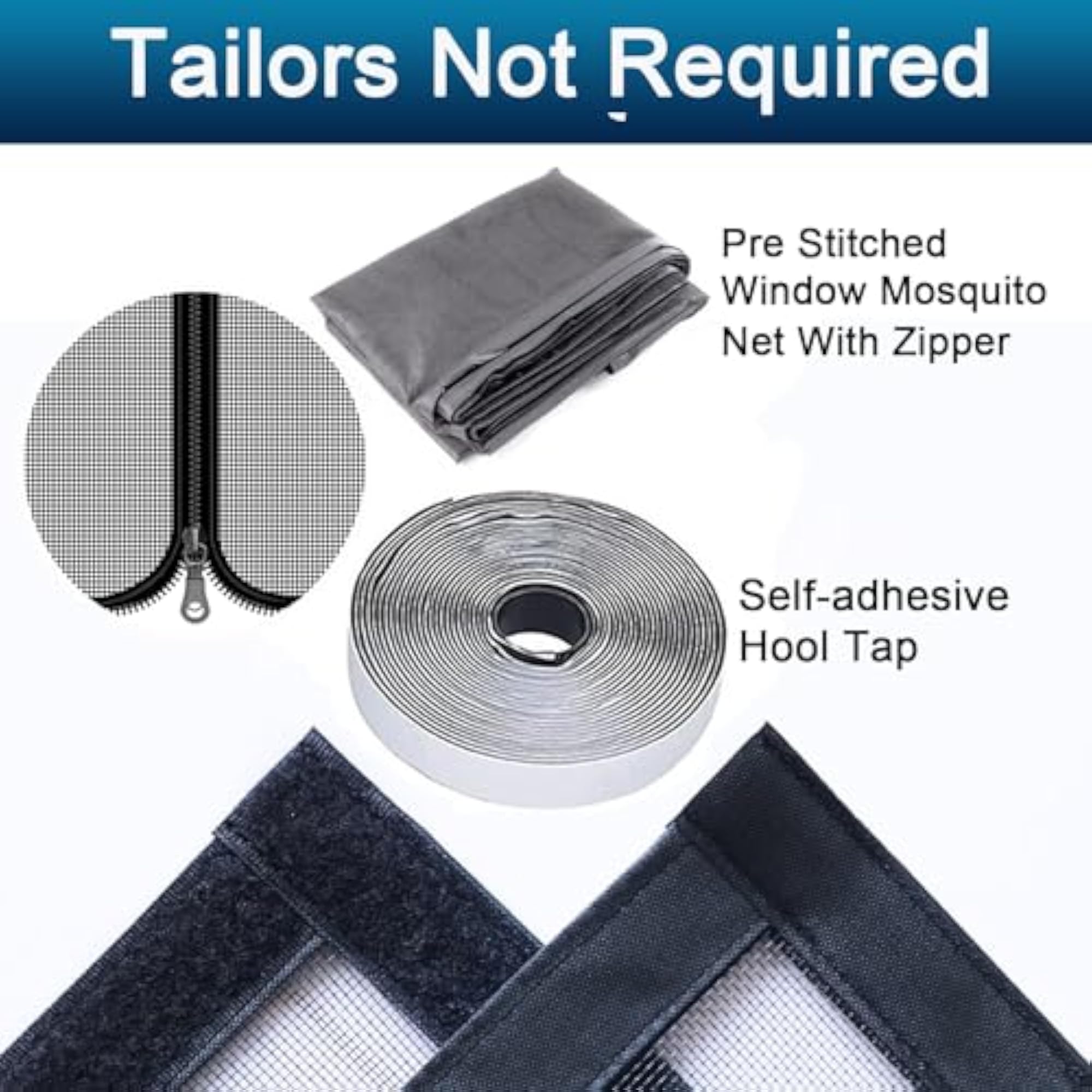 Pre-Stitched Fiberglass Window Mosquito Net with Zipper