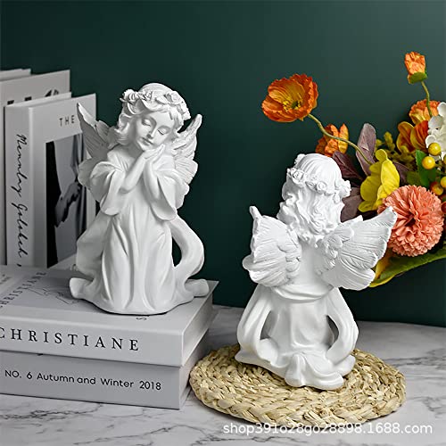 Praying Girl Angel Statues And Figurines Cute Memorial Resin Wings Cherubs Sculpture Outdoor Garden Home Decorations For Living Room Book Shelf Cabinets Table Centerpieces Ornament (B, White) #TOP3