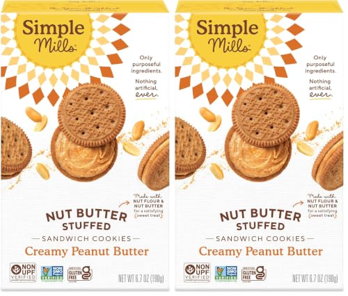 Image of Simple Mills Creamy Peanut Butter Sandwich Cookies - Gluten Free, Vegan, Healthy Snacks, 6.7 Ounce (Pack of 2)