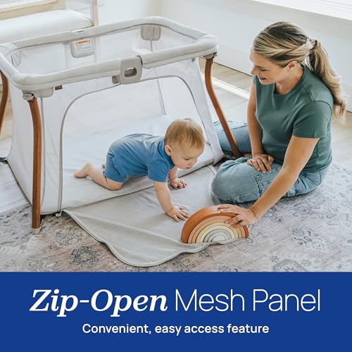 Image of Chicco Alfa Lite Nest Lightweight Travel Playard with Zip-On Bassinet, Portable Baby Crib & Play Yard, Easy Setup, Waterproof Mattress, Includes Carry Bag, Serene /Beige
