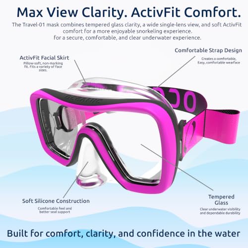 Oceanic Máscara de Snorkel + Tubo Semi-Seco para Adultos, Vidrio Templado miniatura 3