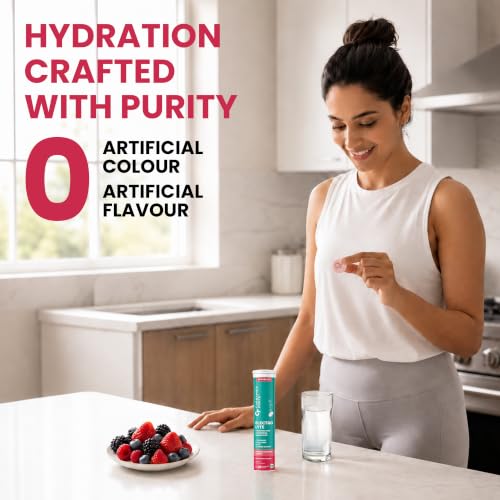 Image of Carbamide Forte Electrolyte Supplement with Zero Added Sugar | Electrolyte Hydration Tablets for Sustained Energy with 5 Essential Electrolytes No Sugar, Low Calorie Hydration | Added L-Glutamine & Taurine, Vitamin C & B-Complex | Mixed Berry Flavour | 20 Effervescent Tablets