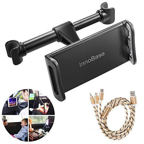 Soporte para Tablet con Adaptador para Reposacabezas Coche,InnoBase Soporte Tablet Coche para iPad iPhones/Tabls/Switch/Amazon Kindle Fire HD,Regalo gratis:Lightning Ca (negro)