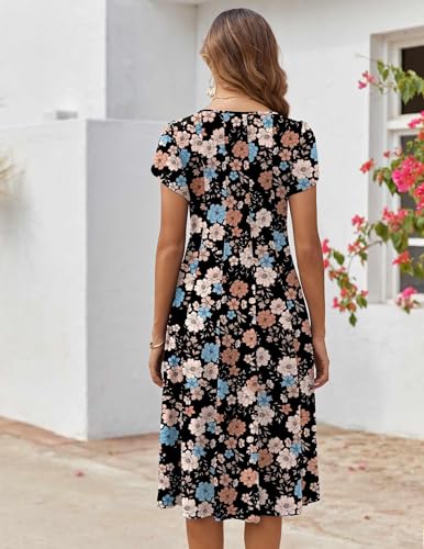 Image of ZEAGOO Womens Casual Dresses for Summer Short Sleeve Flare Midi Dress Loose Flowy Beach Sundress