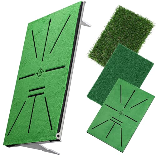 Swingmetrics Golf Hitting Mat – Swing Path Feedback with Ground Spikes, 14''x9'' Golf Practice Mat for Outdoor Use, Portable Swing Trainer Swing Detection & Training Aid, Fairway & Rough (3-in-1)