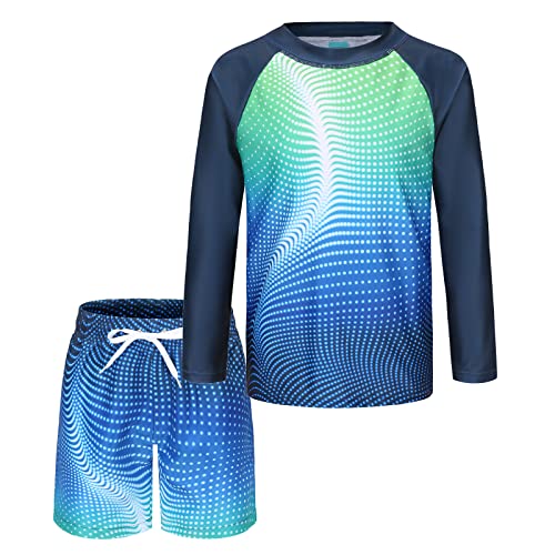Image of Boys Two Piece Rash Guard Swimsuits Set with Swim Trunk Kids Long Sleeve Bathing Suit Swimwear Set