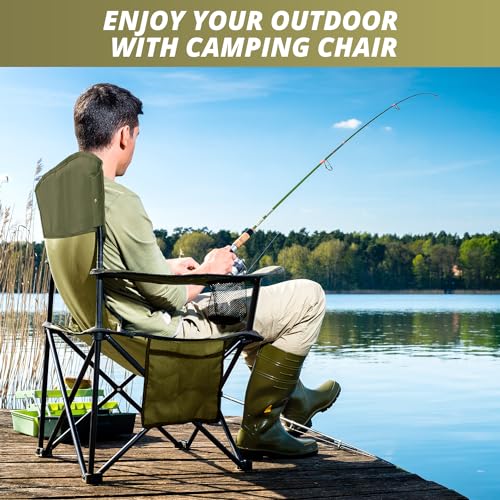 SAILARY Folding Outdoor Beach Camp Chair with Cup Holder, Storage Pocket, Waterproof Bag Outdoor Arm Chair, Supports 225LBS, Green の商品画像 3