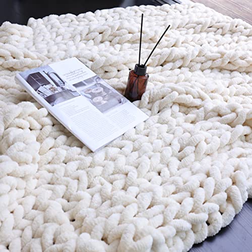 Maetoow Chenille Chunky Knit Blanket Throw (40×50 Inch), Handmade Warm & Cozy Blanket Couch, Bed, Home Decor, Soft Breathable Fleece Banket, Christmas Thick and Giant Yarn Throws, Cream - Image 3
