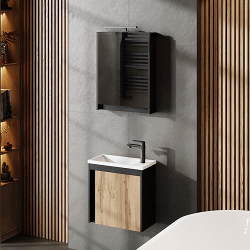 Planetmöbel Set di mobili da bagno, 3 pezzi, lavabo con mobiletto, 50 x 48,3 x 24,8 cm, nero...