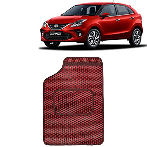 Image of Kingsway Dotted Design Car Floor Foot Mats Universal Fit for Toyota Glanza, Model Year : 2019-2022, Water and Dustproof, Color Red, Set of 5 Pieces