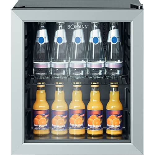 Bomann KSG 7282.1 - Frigorifero con porta in vetro, piccolo frigorifero silenzioso senza congelatore (39 dB), 48 litri, ideale per gaming, ufficio, campeggio, bar, feste