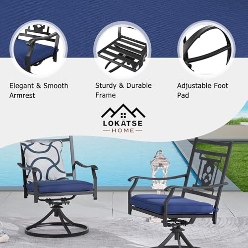 Image of LOKATSE HOME Patio Swivel Set of 4 Dining Chair Metal Bistro Set with Cushion, 4Pcs, Blue