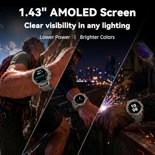 Image of WalkerFit Rugged Smart Watch for Men, 1.43 inch AMOLED 5ATM Waterproof, 2 Bands