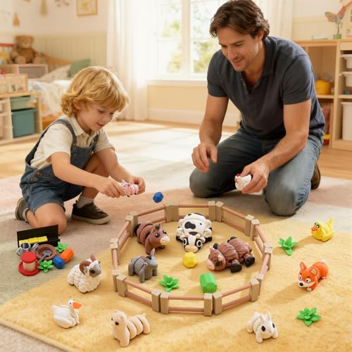 Image of YILCER 40 PCS 3D Printed Farm Animal Figures Toys Set Christmas Stocking Stuffers for Kids Flexible Articulated Fidget Toys Cute Desk Decor Party Favors Gifts for Kids Students Carnival Prizes Reward