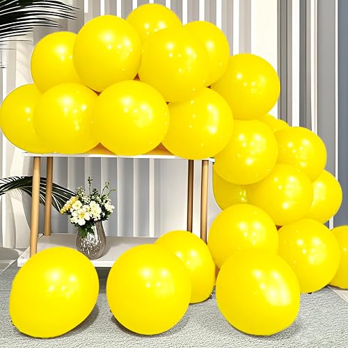 Image of Firomi Matte Latex Yellow Balloons 12-inch 100 Pack (with 3 Ribbons)