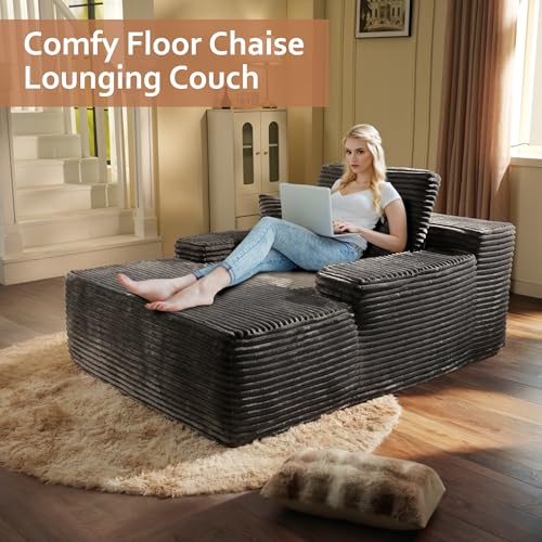 Image of HOOOWOOO Chaise Lounge Sleeping Couch, 48.5x67 Assembly Free Modern Minimalist Sofa, Extra Deep Large Single Seat Sofa, Free Standing Floor Couch in A Box for Living Room (Gray Velvet Upholstered)