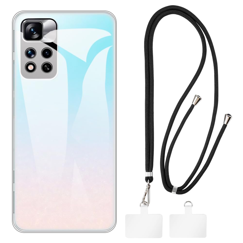 Case and Crossbody Lanyard Set Compatible with Xiaomi Redmi Note 11 Pro 5G China Phone Cover and Adjustable Neck Strap with Metal Buckles and 2 Patches(Clear + Black)
