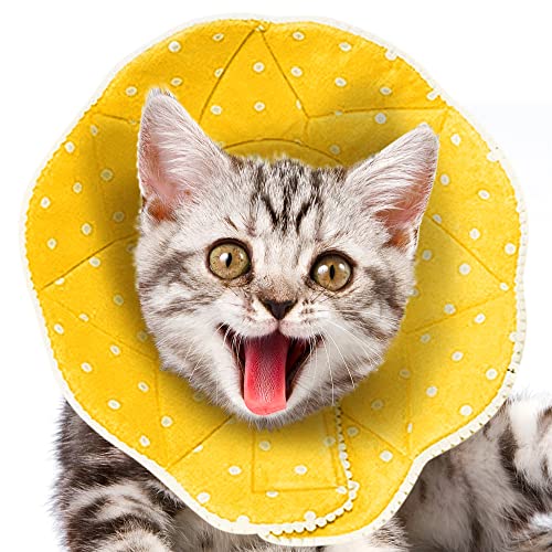 SunGrow Cat Cone Collar Soft, Stop Licking E Collar for Recovery, Fits 7 to 9 Inches Neck Circumference, Post Surgery Stress Relieving with Adjustable Strap Enclosures, Yellow Color