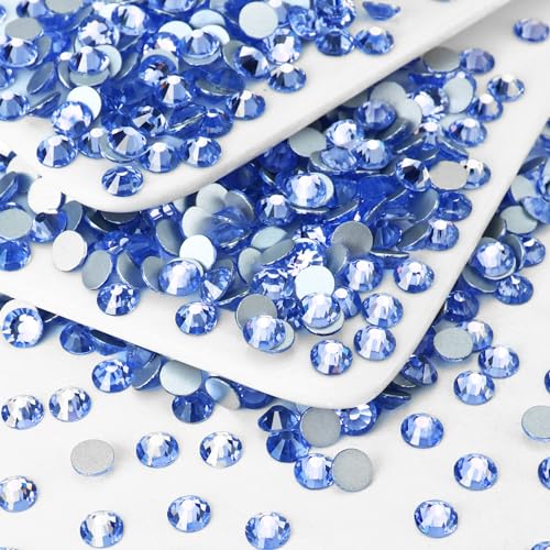 Image of 288PCS SS30 Crystal Glass Flatback Rhinestones, Round Flat Back Crystal Gems for Nail Art and Craft Clothes, Glue Fix Diamond Stones Light Blue (6.4-6.6mm)
