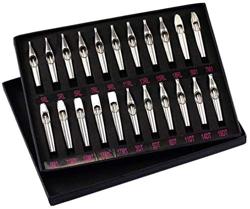 HDigiWorld Embouts de buse en acier inoxydable pour le tatouage (boîte de mitrailleuse à tube d'aiguille Z086) Lot de 22