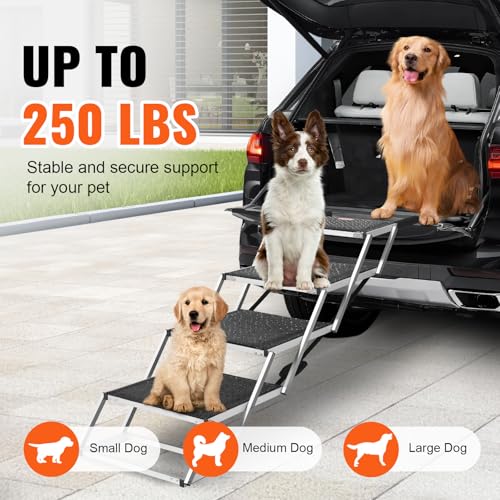 VEVOR Hundetreppe bis zu 113 kg belastbar, 4-stufige Hunderampe, zusammenklappbare Haustiertreppe mit Rutschfester Oberfläche, Einstiegshilfe Hund Auto, Treppen & Stufen für Auto, SUV und LKW