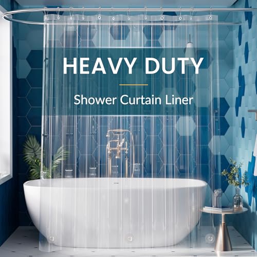 Titanker Clear Shower Curtain Liner, Premium PEVA Shower Liner Heavy Duty Waterproof Shower Curtains for Bathroom with Big Stones and Grommets, 72x72 Inches