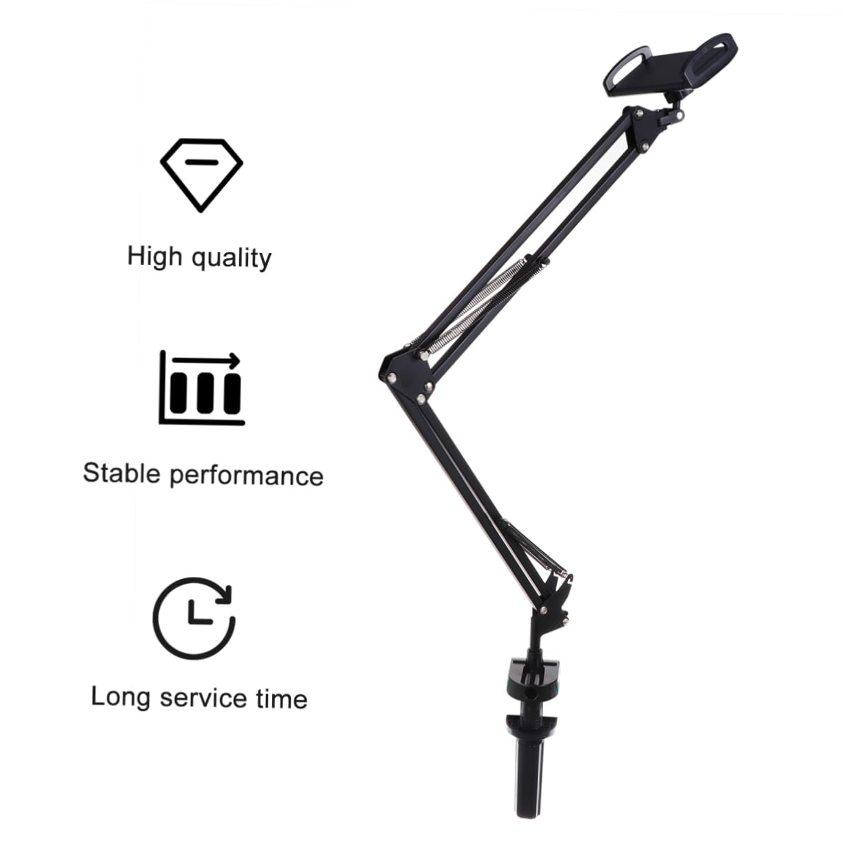 Mikikit Supporto Flessibile per Tablet e Telefono da Tavolo, Braccio Pieghevole in Ferro e Plastico, Clip Inclusa, Installazione Facile