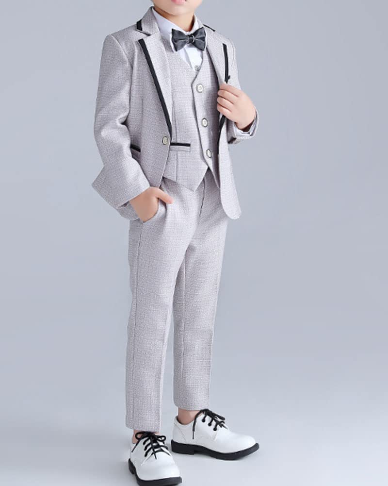 DAIHAN Infantil Traje de niño Actuación Boda Cumpleaños Fiesta Ceremonia Ropa Formal Conjunto de Smoking Chaleco de Vestir Blazer intura Elástica Pantalones Elegantes con Pajarita 2-7 años