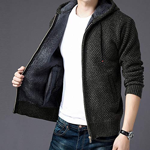 Flygo Cardigã masculino casual com capuz e zíper completo e forro de sherpa grosso com bolsos, Black