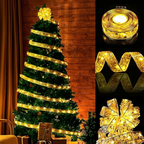 OPAHUTER 5 m / 16.4 ft cinta de Navidad, 50 LED brillante, cadena de luces, funciona con pilas, guirnalda de luces para árbol de Navidad, bodas, fiestas