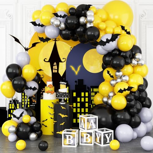 Yellow Black Silver Balloons Garland Arch, Black Yellow Silver Gr...